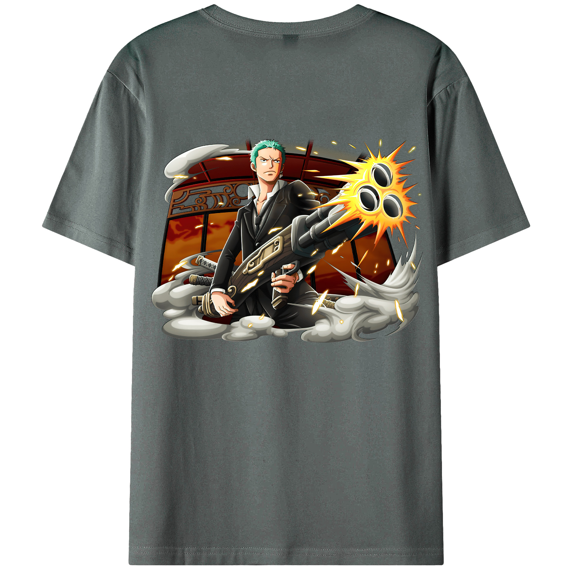 ワンピース ロロノア・ゾロ ONE PIECE Roronoa Zoro 綿100％ メンズ半袖Tシャツ（バックプリント） 通気性